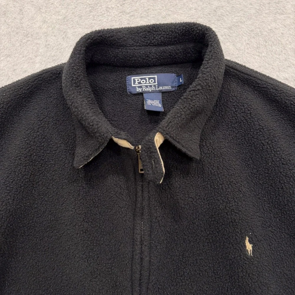 Vintage Polo Ralph Lauren Jacket Mens L Black Fleece Full Zip